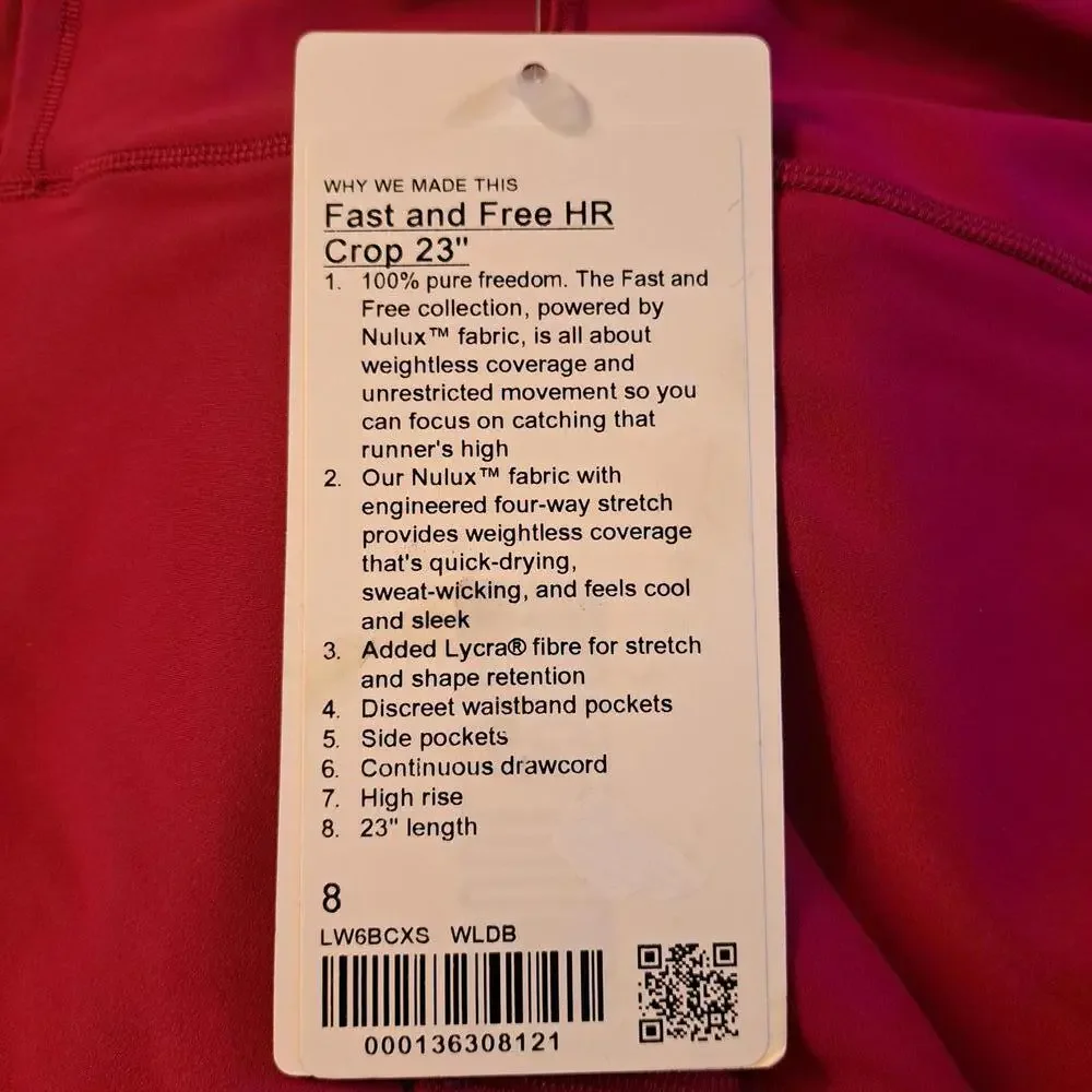 New! Lululemon Fast & Free HR 23" Wild Berry Leggings - Size 8 - Picture 5 of 7